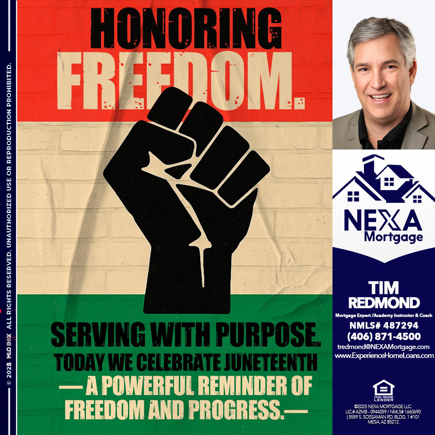 HONORING FREEDOM - Tim Redmond -Mortgage Loan Advisor | NMLS 487294 <br /> 30yr/Mortgage Expert | LO Coach <br /> Team Manager | Signature Mortgage Solutions” alt=”HONORING FREEDOM – Tim Redmond -Mortgage Loan Advisor | NMLS 487294 <br /> 30yr/Mortgage Expert | LO Coach <br /> Team Manager | Signature Mortgage Solutions” />Hi, my name is Tim Redmond. I’m a Loan Officer with NEXA Mortgage LLC., offering personalized mortgage solutions, fast customized quotes, great rates and service with integrity.</p>
<div class=