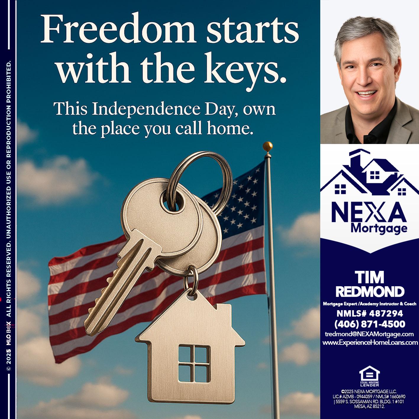 FREEDOM STARTS - Tim Redmond -Mortgage Loan Advisor | NMLS 487294 <br /> 30yr/Mortgage Expert | LO Coach <br /> Team Manager | Signature Mortgage Solutions” alt=”FREEDOM STARTS – Tim Redmond -Mortgage Loan Advisor | NMLS 487294 <br /> 30yr/Mortgage Expert | LO Coach <br /> Team Manager | Signature Mortgage Solutions” />Hi, my name is Tim Redmond. I’m a Loan Officer with NEXA Mortgage LLC., offering personalized mortgage solutions, fast customized quotes, great rates and service with integrity.</p>
<div class=