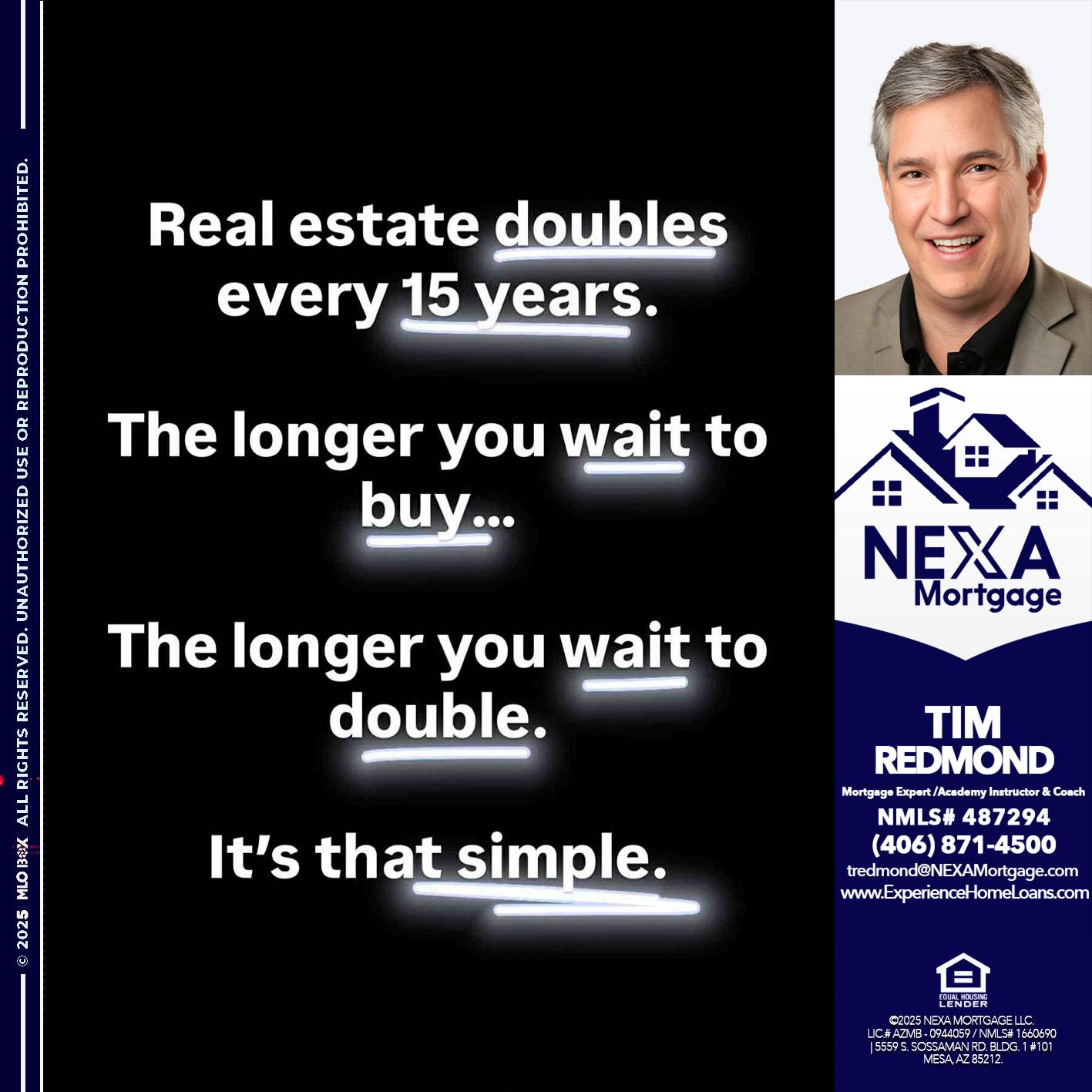 REAL ESTATE - Tim Redmond -Mortgage Loan Advisor | NMLS 487294 <br /> 30yr/Mortgage Expert | LO Coach <br /> Branch Manager | Signature Mortgage Solutions” alt=”REAL ESTATE – Tim Redmond -Mortgage Loan Advisor | NMLS 487294 <br /> 30yr/Mortgage Expert | LO Coach <br /> Branch Manager | Signature Mortgage Solutions” />Hi, my name is Tim Redmond. I’m a Loan Officer with NEXA Mortgage LLC., offering personalized mortgage solutions, fast customized quotes, great rates and service with integrity.</p>
<div class=