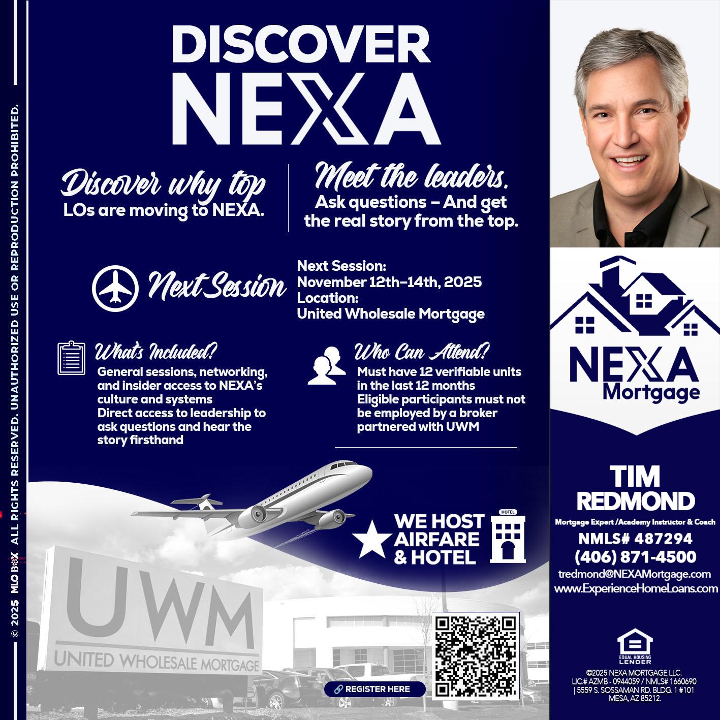 DISCOVER NEXA - Tim Redmond -Mortgage Loan Advisor | NMLS 487294 <br /> 30yr/Mortgage Expert | LO Coach <br /> Branch Manager | Signature Mortgage Solutions” alt=”DISCOVER NEXA – Tim Redmond -Mortgage Loan Advisor | NMLS 487294 <br /> 30yr/Mortgage Expert | LO Coach <br /> Branch Manager | Signature Mortgage Solutions” />Hi, my name is Tim Redmond. I’m a Loan Officer with NEXA Mortgage LLC., offering personalized mortgage solutions, fast customized quotes, great rates and service with integrity.</p>
<div class=