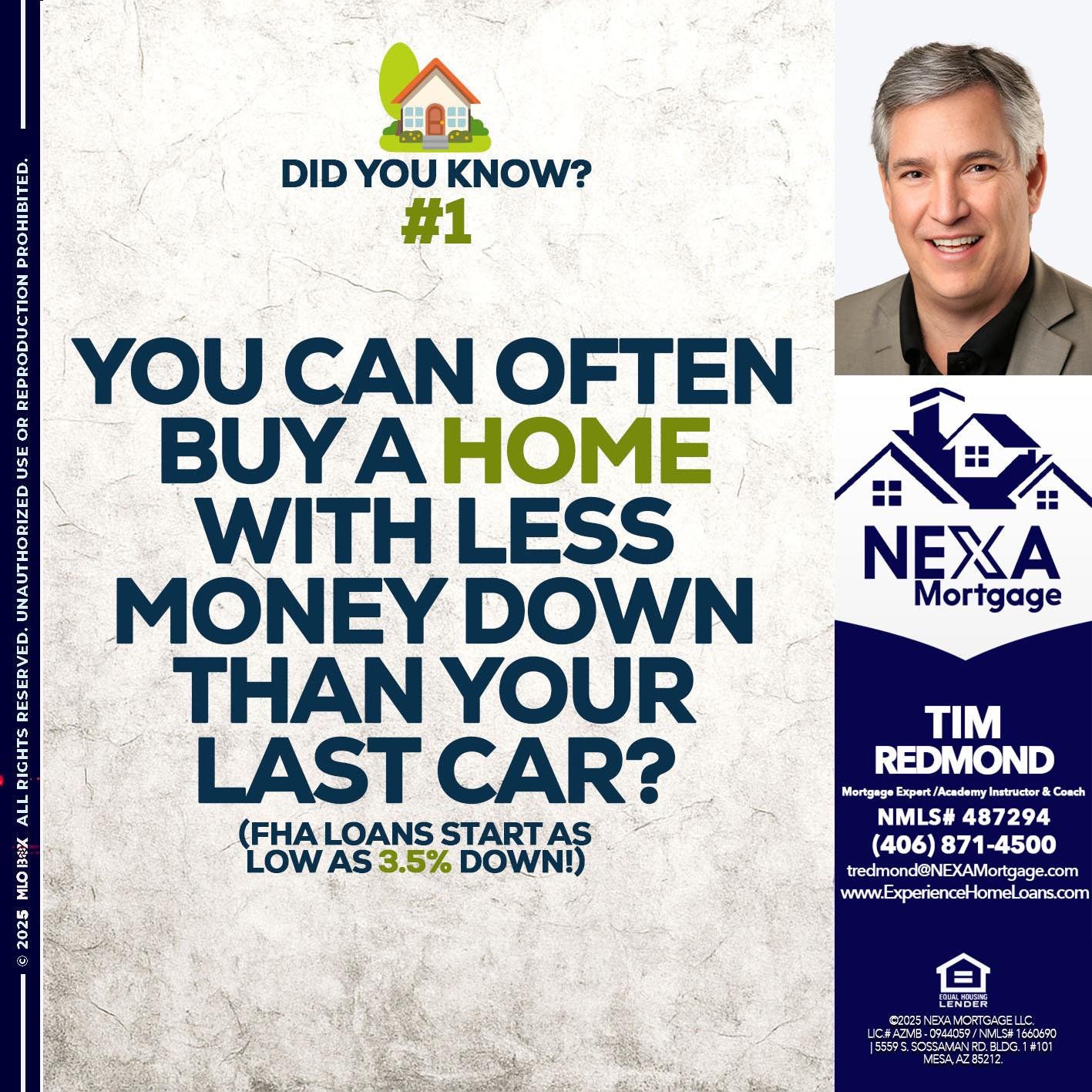 DID YOU KNOW #1 - Tim Redmond -Mortgage Loan Advisor | NMLS 487294 <br /> 30yr/Mortgage Expert | LO Coach <br /> Branch Manager | Signature Mortgage Solutions” alt=”DID YOU KNOW #1 – Tim Redmond -Mortgage Loan Advisor | NMLS 487294 <br /> 30yr/Mortgage Expert | LO Coach <br /> Branch Manager | Signature Mortgage Solutions” />Hi, my name is Tim Redmond. I’m a Loan Officer with NEXA Mortgage LLC., offering personalized mortgage solutions, fast customized quotes, great rates and service with integrity.</p>
<div class=