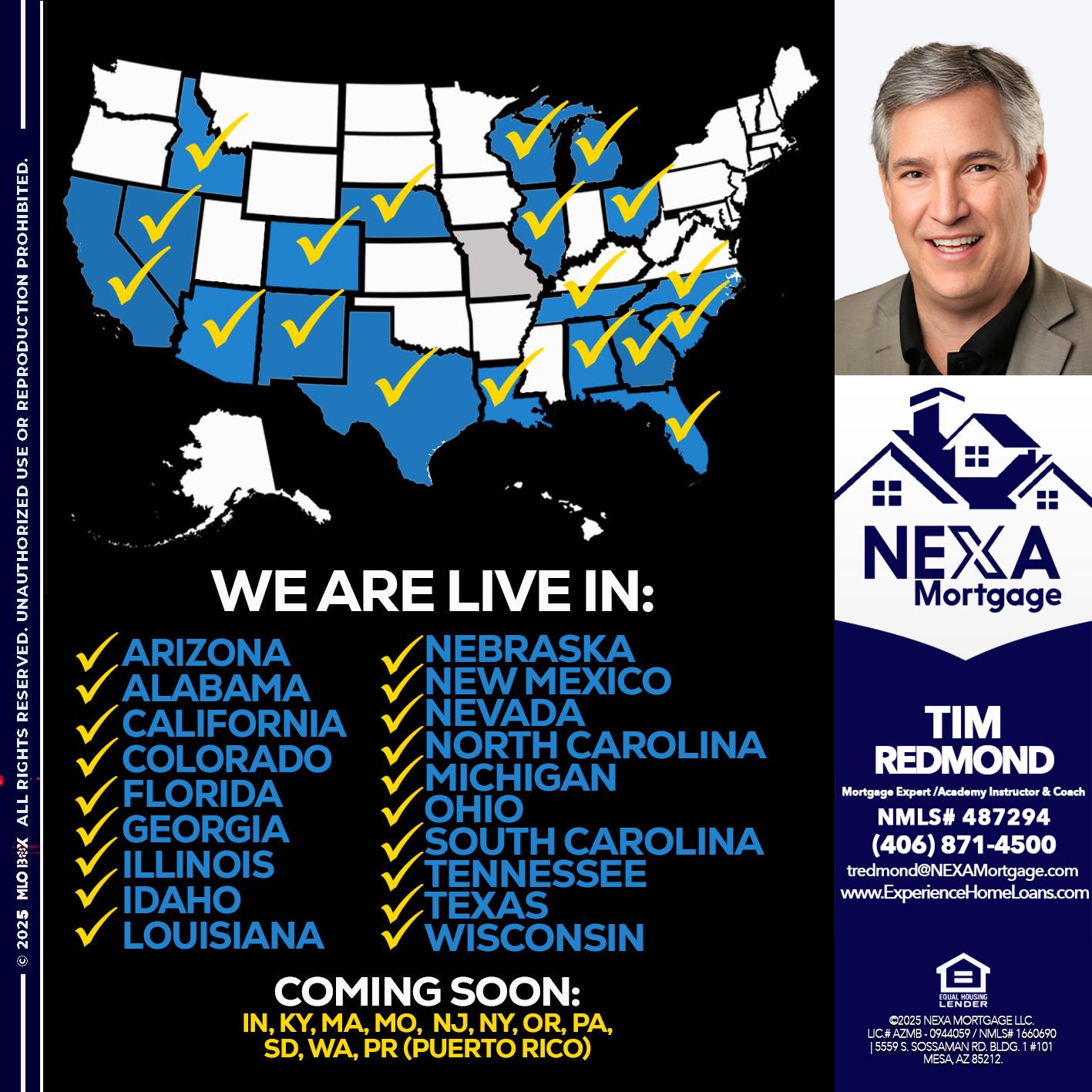 New Mexico live - Tim Redmond -Mortgage Loan Advisor | NMLS 487294 <br /> 30yr/Mortgage Expert | LO Coach <br /> Branch Manager | Signature Mortgage Solutions” alt=”New Mexico live – Tim Redmond -Mortgage Loan Advisor | NMLS 487294 <br /> 30yr/Mortgage Expert | LO Coach <br /> Branch Manager | Signature Mortgage Solutions” />Hi, my name is Tim Redmond. I’m a Loan Officer with NEXA Mortgage LLC., offering personalized mortgage solutions, fast customized quotes, great rates and service with integrity.</p>
<div class=