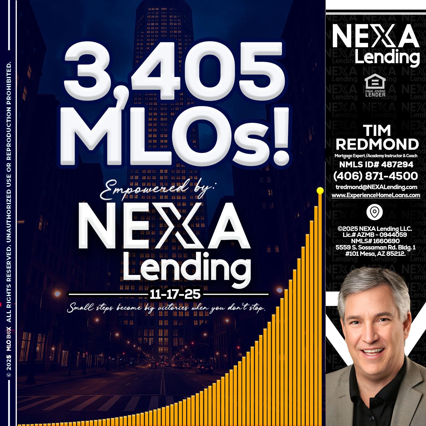 3405 MLOs - Tim Redmond -Mortgage Loan Advisor | NMLS 487294 <br /> 30yr/Mortgage Expert | LO Coach <br /> Branch Manager | Signature Mortgage Solutions” alt=”3405 MLOs – Tim Redmond -Mortgage Loan Advisor | NMLS 487294 <br /> 30yr/Mortgage Expert | LO Coach <br /> Branch Manager | Signature Mortgage Solutions” />Hi, my name is Tim Redmond. I’m a Loan Officer with NEXA Mortgage LLC., offering personalized mortgage solutions, fast customized quotes, great rates and service with integrity.</p>
<div class=