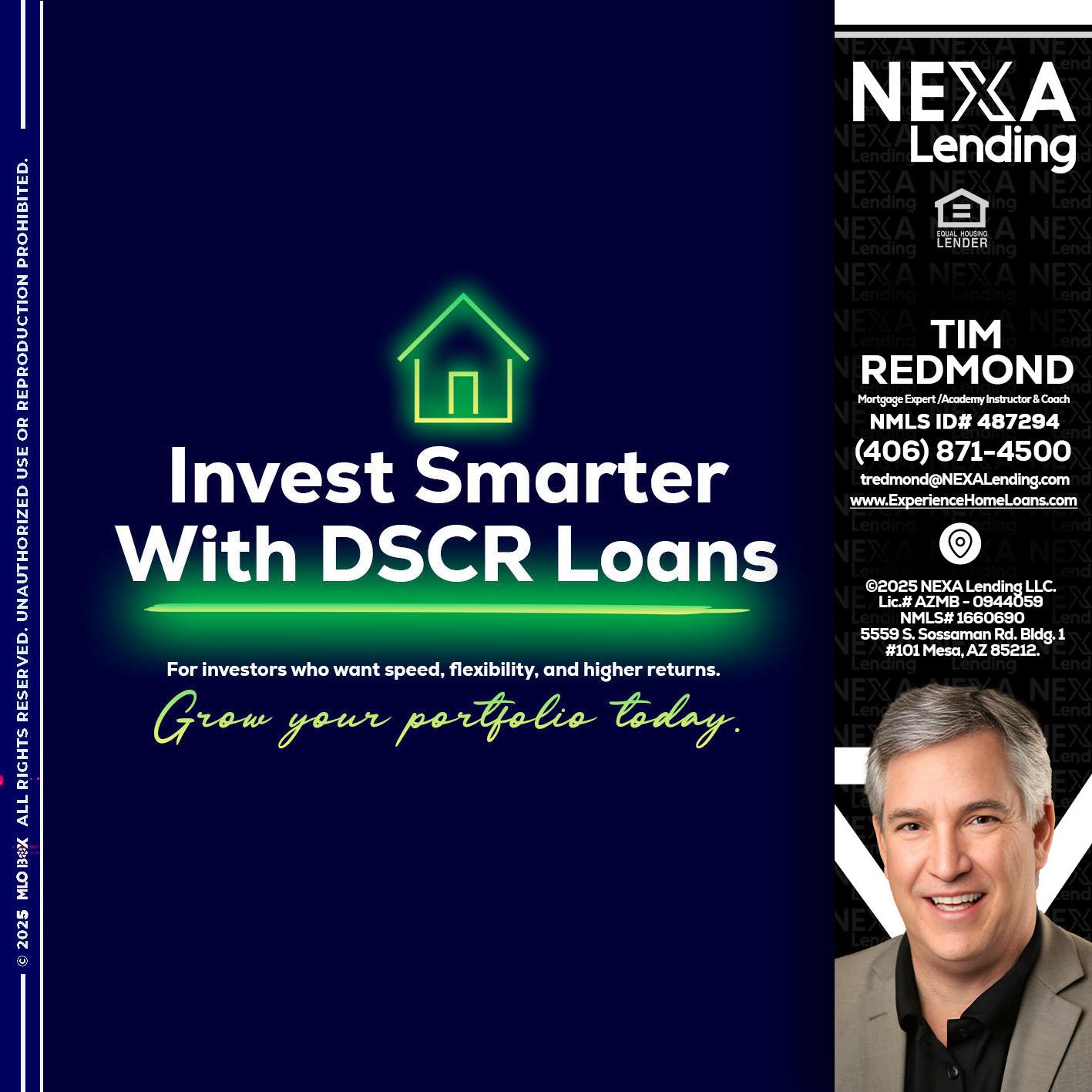 DSCR - Tim Redmond -Mortgage Loan Advisor | NMLS 487294 <br /> 30yr/Mortgage Expert | LO Coach <br /> Branch Manager | Signature Mortgage Solutions” alt=”DSCR – Tim Redmond -Mortgage Loan Advisor | NMLS 487294 <br /> 30yr/Mortgage Expert | LO Coach <br /> Branch Manager | Signature Mortgage Solutions” />Hi, my name is Tim Redmond. I’m a Loan Officer with NEXA Mortgage LLC., offering personalized mortgage solutions, fast customized quotes, great rates and service with integrity.</p>
<div class=