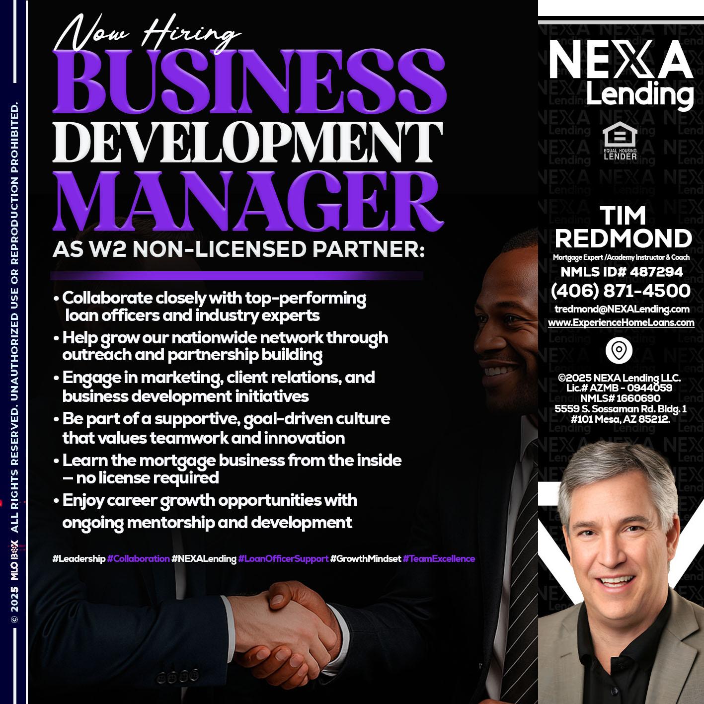 NOW HIRING - Tim Redmond -Mortgage Loan Advisor | NMLS 487294 <br /> 30yr/Mortgage Expert | LO Coach <br /> Branch Manager | Signature Mortgage Solutions” alt=”NOW HIRING – Tim Redmond -Mortgage Loan Advisor | NMLS 487294 <br /> 30yr/Mortgage Expert | LO Coach <br /> Branch Manager | Signature Mortgage Solutions” />Hi, my name is Tim Redmond. I’m a Loan Officer with NEXA Mortgage LLC., offering personalized mortgage solutions, fast customized quotes, great rates and service with integrity.</p>
<div class=