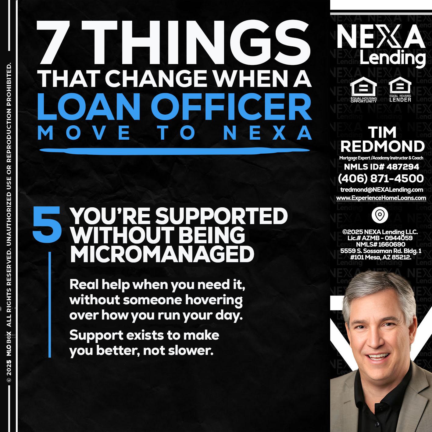 7 THINGS (5) - Tim Redmond -Mortgage Loan Advisor | NMLS 487294 <br /> 30yr/Mortgage Expert | LO Coach <br /> Branch Manager | Signature Mortgage Solutions” alt=”7 THINGS (5) – Tim Redmond -Mortgage Loan Advisor | NMLS 487294 <br /> 30yr/Mortgage Expert | LO Coach <br /> Branch Manager | Signature Mortgage Solutions” />Hi, my name is Tim Redmond. I’m a Loan Officer with NEXA Lending LLC., offering personalized mortgage solutions, fast customized quotes, great rates and service with integrity.</p>
<div class=
