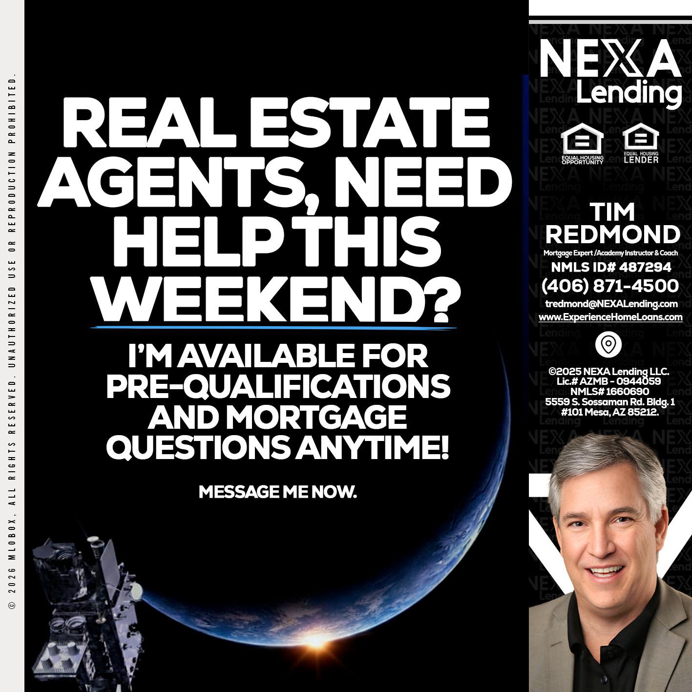 REAL ESTATE AGENTS - Tim Redmond -Mortgage Loan Advisor | NMLS 487294 <br /> 30yr/Mortgage Expert | LO Coach <br /> Branch Manager | Signature Mortgage Solutions” alt=”REAL ESTATE AGENTS – Tim Redmond -Mortgage Loan Advisor | NMLS 487294 <br /> 30yr/Mortgage Expert | LO Coach <br /> Branch Manager | Signature Mortgage Solutions” />Hi, my name is Tim Redmond. I’m a Loan Officer with NEXA Lending LLC., offering personalized mortgage solutions, fast customized quotes, great rates and service with integrity.</p>
<div class=