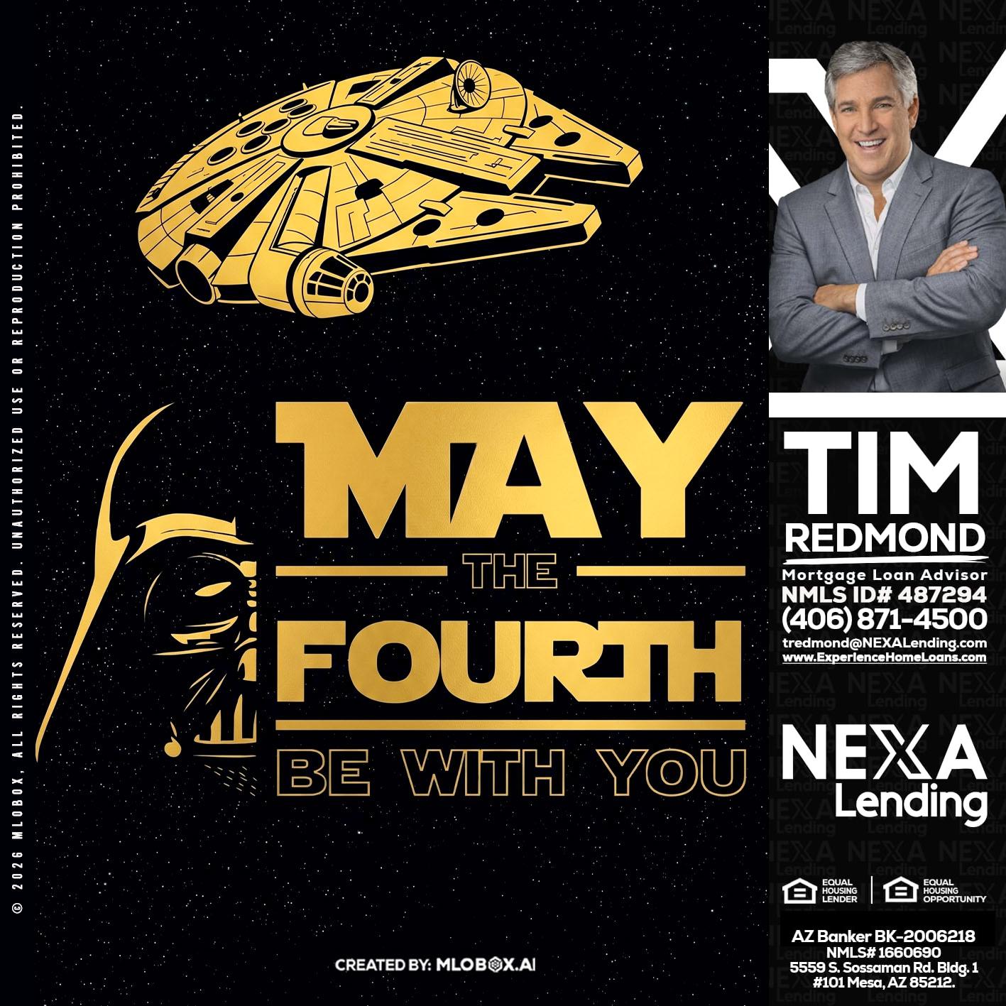 MAY THE FOURTH - Tim Redmond -31yr/Mortgage Expert<br />Branch Manager | LOS Coach<br />Mortgage Loan Advisor | NMLS 487294″ alt=”MAY THE FOURTH – Tim Redmond -31yr/Mortgage Expert<br />Branch Manager | LOS Coach<br />Mortgage Loan Advisor | NMLS 487294″ />Hi, my name is Tim Redmond. I’m a Loan Officer with NEXA Lending LLC., offering personalized mortgage solutions, fast customized quotes, great rates and service with integrity.</p>
<div class=