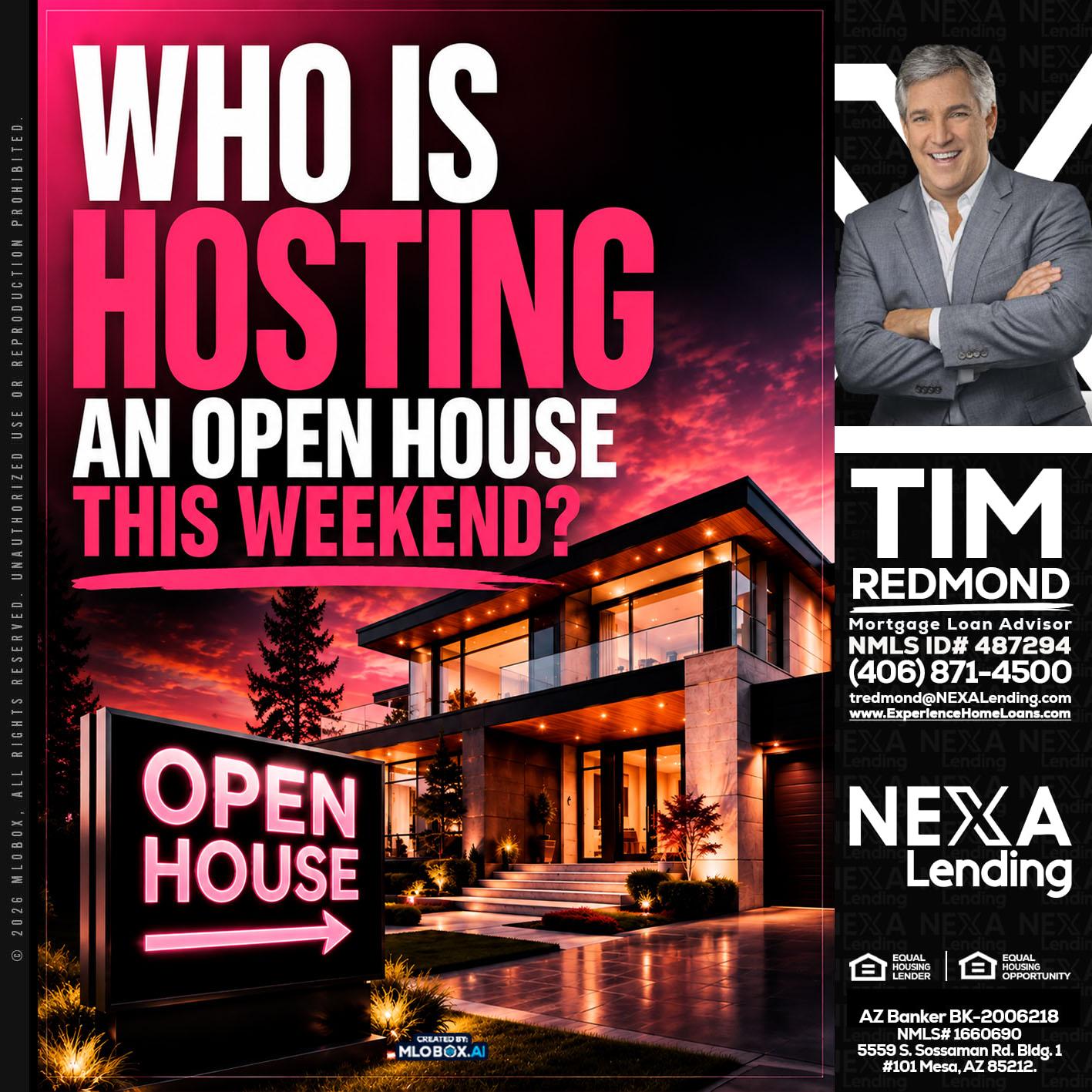 who's is hosting - Tim Redmond -31yr/Mortgage Expert<br />Branch Manager | LOS Coach<br />Mortgage Loan Advisor | NMLS 487294″ alt=”who’s is hosting – Tim Redmond -31yr/Mortgage Expert<br />Branch Manager | LOS Coach<br />Mortgage Loan Advisor | NMLS 487294″ />Hi, my name is Tim Redmond. I’m a Loan Officer with NEXA Lending LLC., offering personalized mortgage solutions, fast customized quotes, great rates and service with integrity.</p>
<div class=