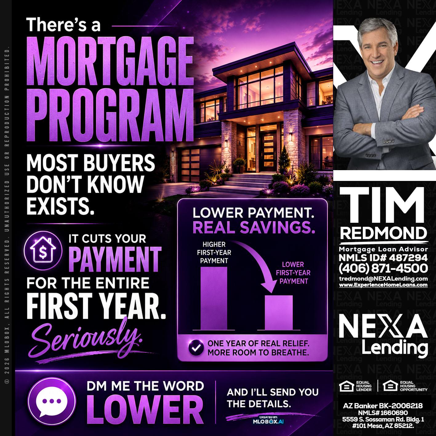 MORTGAGE PROGRAM - Tim Redmond -31yr/Mortgage Expert<br />Branch Manager | LOS Coach<br />Mortgage Loan Advisor | NMLS 487294″ alt=”MORTGAGE PROGRAM – Tim Redmond -31yr/Mortgage Expert<br />Branch Manager | LOS Coach<br />Mortgage Loan Advisor | NMLS 487294″ />Hi, my name is Tim Redmond. I’m a Loan Officer with NEXA Lending LLC., offering personalized mortgage solutions, fast customized quotes, great rates and service with integrity.</p>
<div class=