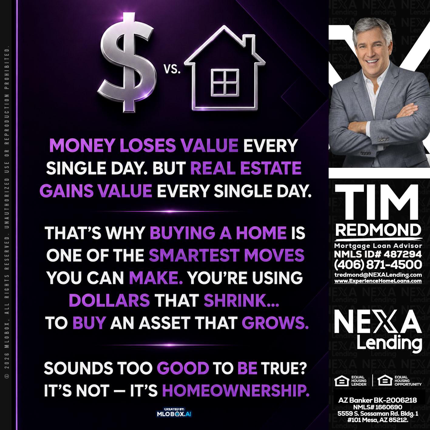 MONEY LOSES - Tim Redmond -31yr/Mortgage Expert<br />Branch Manager | LOS Coach<br />Mortgage Loan Advisor | NMLS 487294″ alt=”MONEY LOSES – Tim Redmond -31yr/Mortgage Expert<br />Branch Manager | LOS Coach<br />Mortgage Loan Advisor | NMLS 487294″ />Hi, my name is Tim Redmond. I’m a Loan Officer with NEXA Lending LLC., offering personalized mortgage solutions, fast customized quotes, great rates and service with integrity.</p>
<div class=